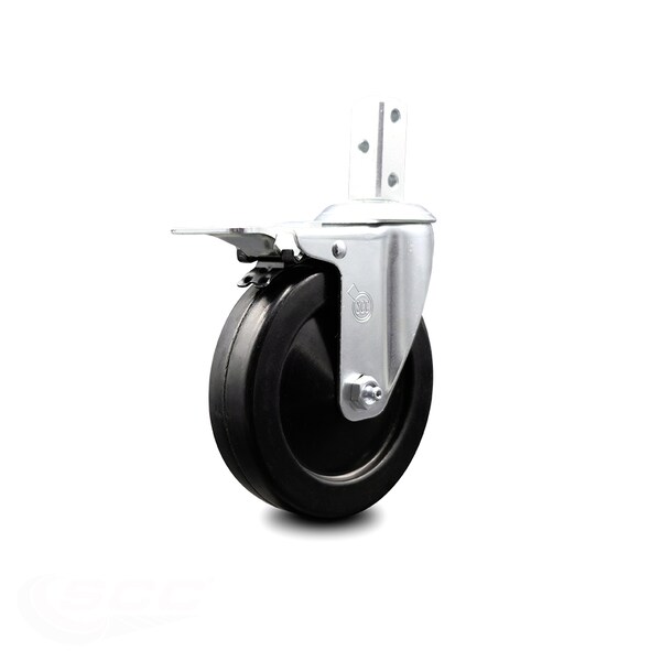 5 Inch Soft Rubber Swivel 3/4 Inch Square Stem Caster with Total Lock Brake SCC